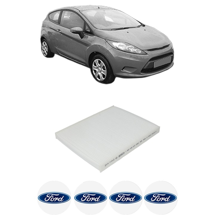 Filtru habitaclu polen FORD FIESTA VI (CB1, CCN) 1.5 TDCi din 2012-2017 KW 55 CP 75 CMC 1499, Auto, Bosch, 4x Stickere auto cu FORD