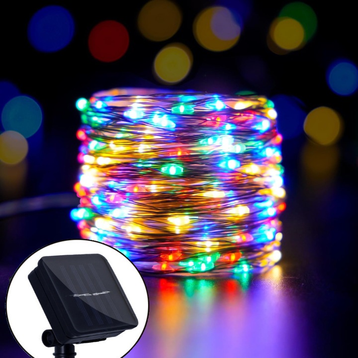 Instalatie luminoasa solara HERUSI 22m 200 LED multicolor flexibil