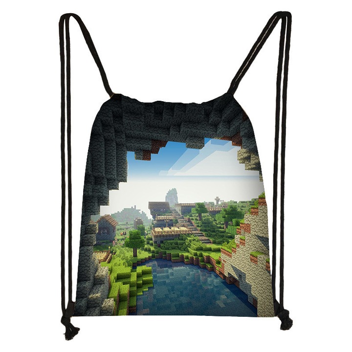 Geanta sport HERUSI Minecraft verde 32x37cm poliester
