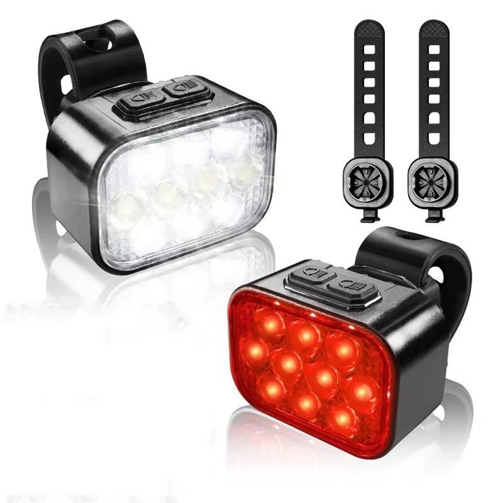 Set lumini bicicleta HERUSI 10 LED rezistent montare detasabila rosu