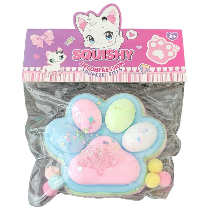 Antistress Squishy játék, Fitilomania, lassú visszatéréssel, macskamancs modell, 200g, 12.5 x 10.5 cm, Squeeze Pinch Family, átlátszó csomagolás, 4. modell