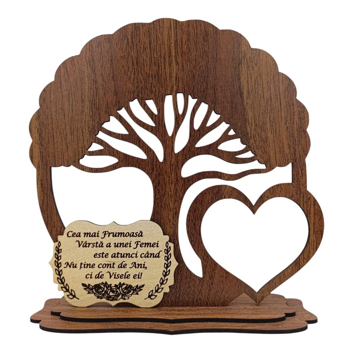 Blank Copac cu placuta pentru Sotie/Prietena/Mama "Cea mai frumoasa varsta..." – Cadou personalizat – 20 cm, nuc