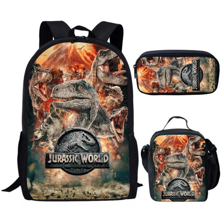 Ghiozdan Jurassic World, set 3 piese, rucsac, geanta de pranz, penar, stil 1