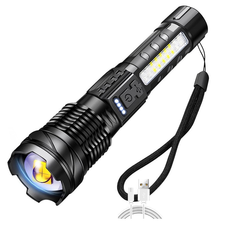 HOSONIC A76 20000 lumenes zseblámpa, USB tölthető, 7 mód, 500m hatótáv, 150g