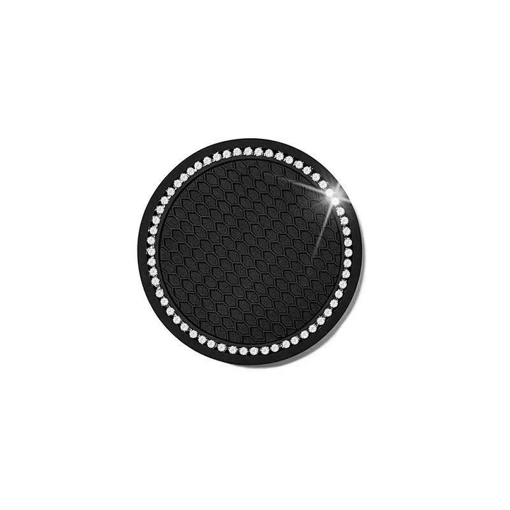 Suport pahare auto HERUSI silicon antiderapant cu cristale 7x0.5cm negru set 2 bucati