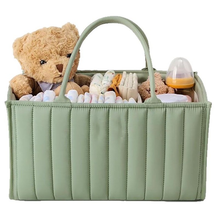 Organizator scutece Herusi, compartimente flexibile, verde salvie, 30x20x15cm