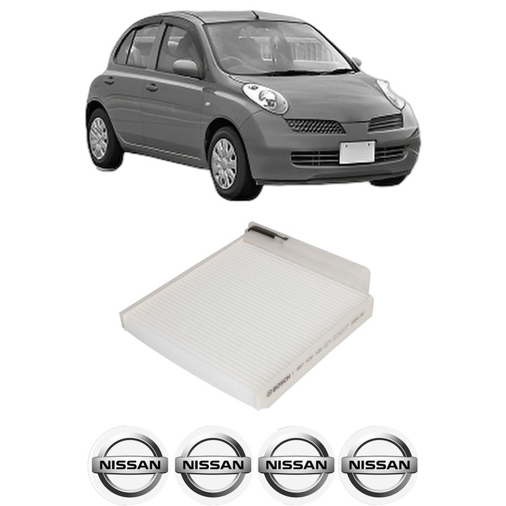 Filtru habitaclu polen NISSAN MICRA III (K12) 1.5 dCi din 2005-2010 KW 50 CP 68 CMC 1461, Auto, Bosch, 4x Stickere auto cu NISSAN