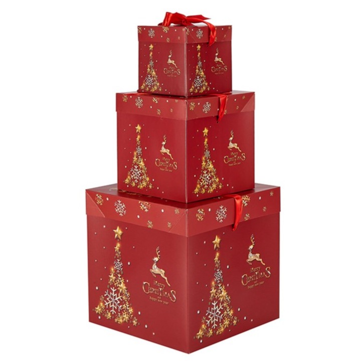 Set 3 Cutii cadou de Crăciun, Nevermore, Roșu