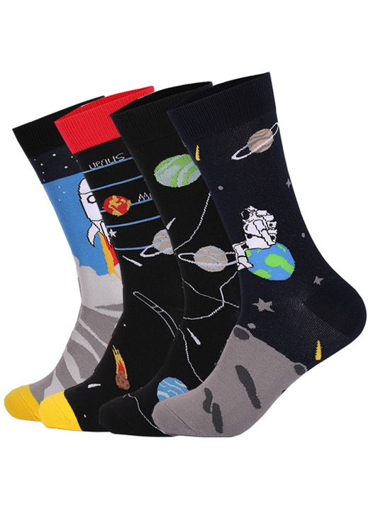 Sosete de barbati tip tub mediu, din seria planetelor si constelatiilor, cu placa mare spatiala, absorbante de transpiratie, cu astronaut