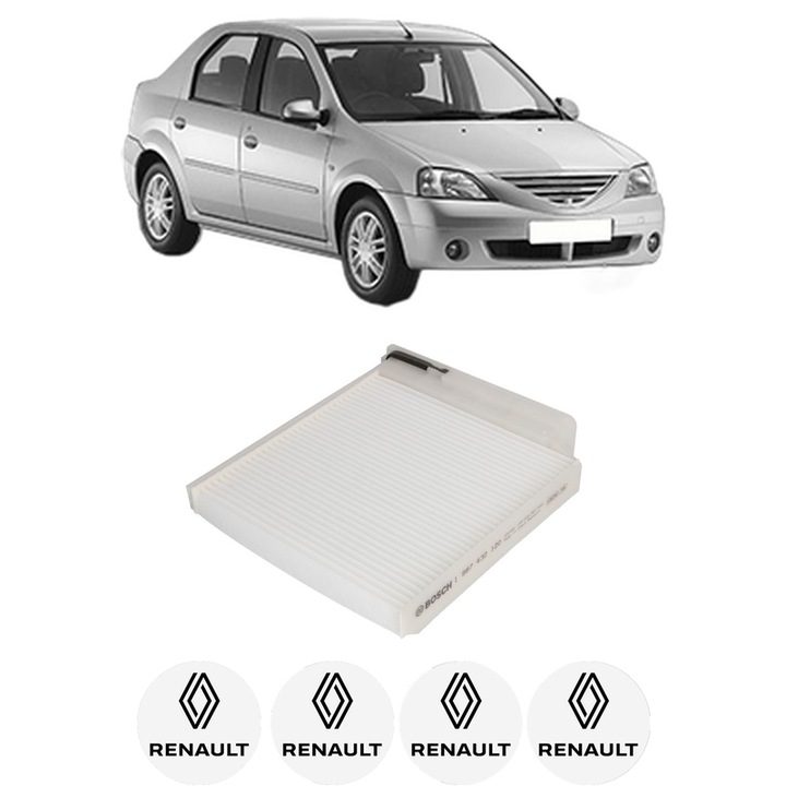 Filtru habitaclu polen RENAULT LOGAN I (LS_) 1.4 din 2004 KW 55 CP 75 CMC 1390, Auto, Bosch, 4x Stickere auto cu RENAULT
