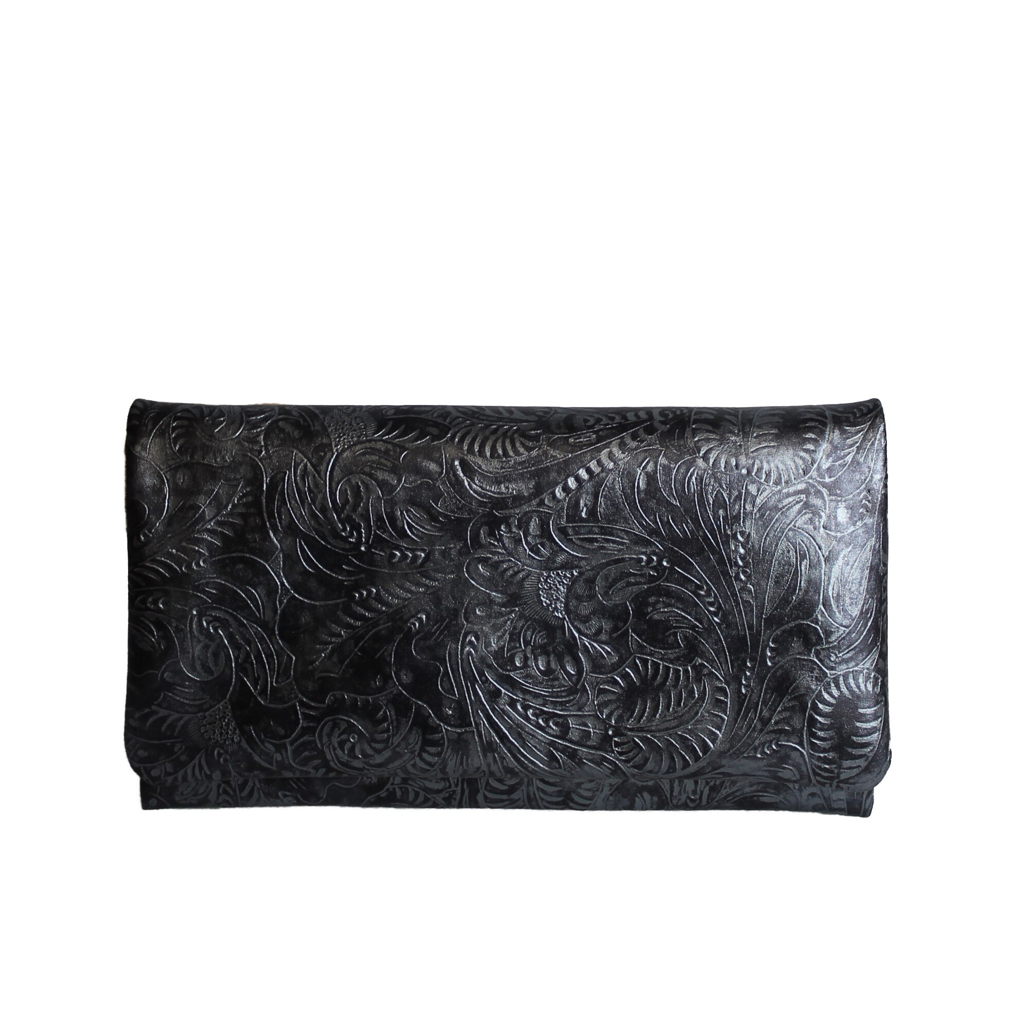 Geanta plic din piele naturala floral, Dellaconte, Albastru inchis