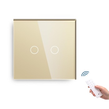 Intrerupator tactil dublu cap scara cu senzor telecomanda M1, Auriu Intrerupator tactil dublu cap scara cu senzor telecomanda M1, Auriu