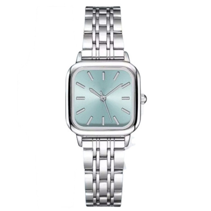 Ceas de dama GSFRQWH cu curea din inox, cadran albastru cer, mecanism quartz japonez