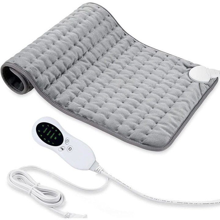 Perna electrica, Rqiurpn, 120W, 10 Trepte temperatura, Incalzire rapida, functie de temporizare, Auto Shut-OFF, lavabila, pentru spate, gat si umeri, 76x40cm, Gri