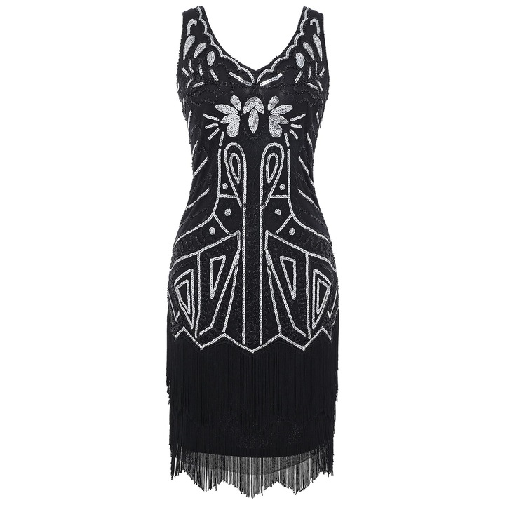 Rochie Retro cu Paiete Stil Anii '20 Halloween Marele Gatsby Negru XS