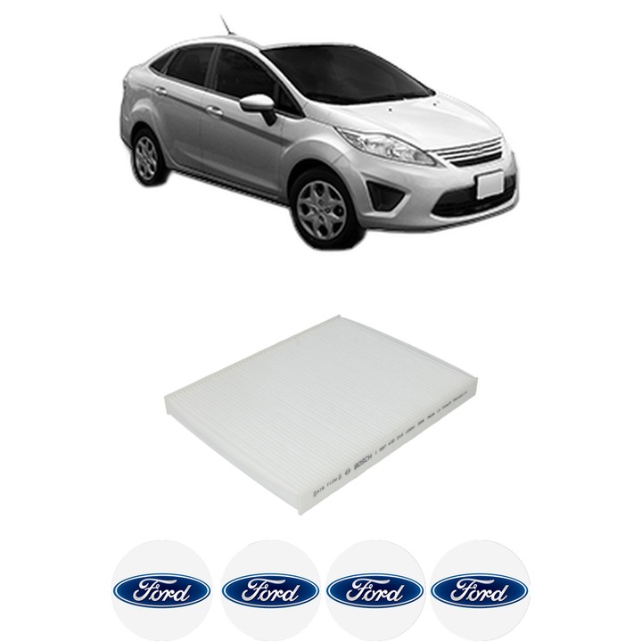 Filtru habitaclu polen FORD FIESTA Saloon 1.6 Ti din 2010-2017 KW 88 CP 120 CMC 1596, Auto, Bosch, 4x Stickere auto cu FORD