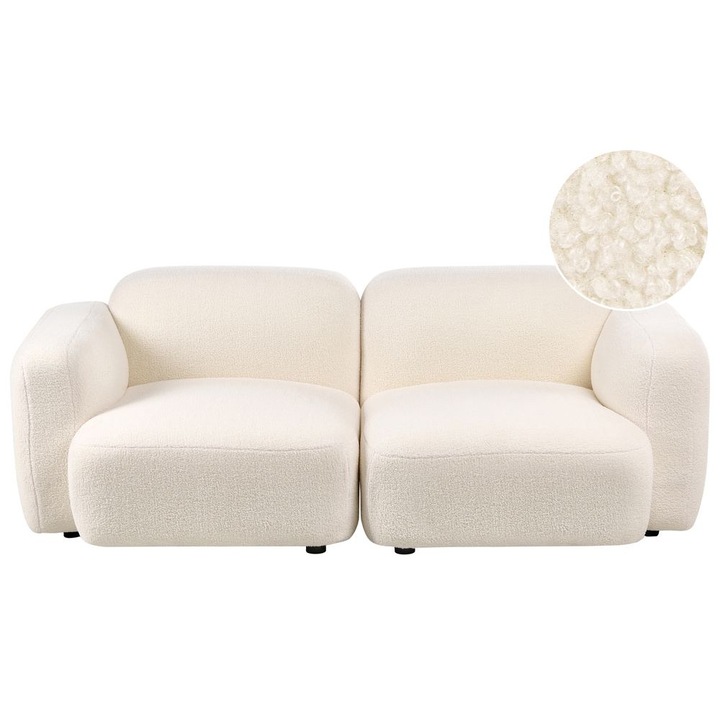 Canapea cu 3 locuri Beliani Boucle Alb-murdar, design scandinav, dimensiuni 195x94cm