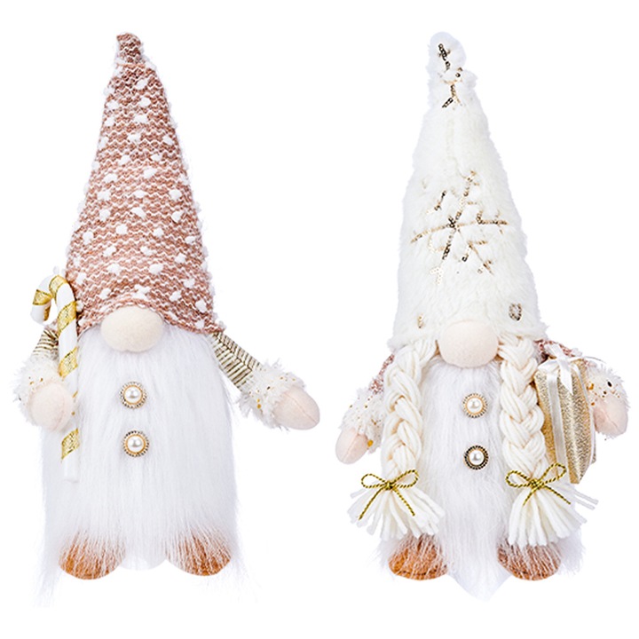 Set de 2 figurine gnomi de Craciun handmade, decoratiuni de plasa, 28x12cm, multicolor