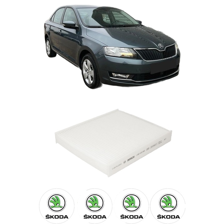 Filtru habitaclu polen SKODA RAPID (NH3, NK3, NK6) 1.6 TDI din 2015-2019 KW 85 CP 115 CMC 1598, Auto, Bosch, 4x Stickere auto cu SKODA