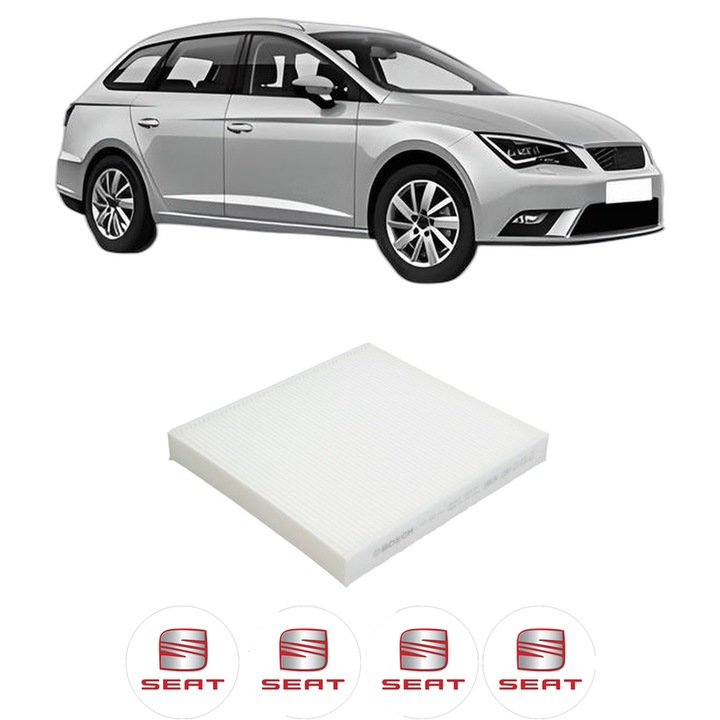 Filtru habitaclu polen SEAT LEON ST (5F8) 1.5 TSI din 2018-2020 KW 110 CP 150 CMC 1498, Auto, Bosch, 4x Stickere auto cu SEAT