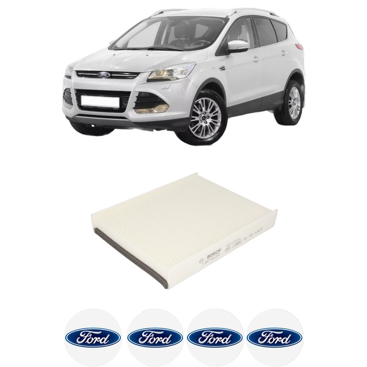 Filtru habitaclu polen FORD KUGA II (DM2) 2.0 TDCi din 2013-2014 KW 103 CP 140 CMC 1997, Auto, Bosch, 4x Stickere auto cu FORD