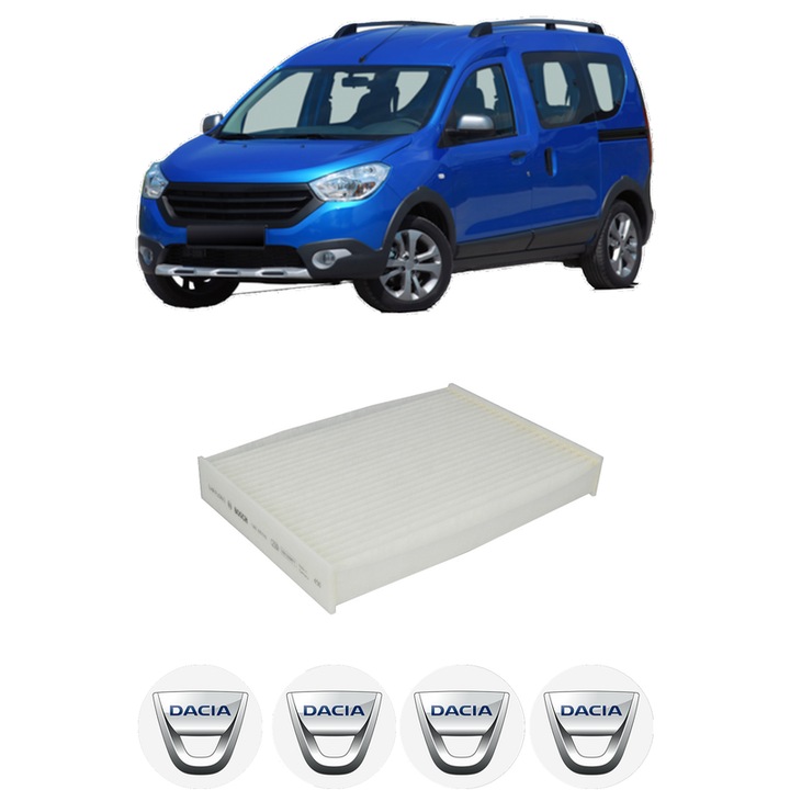 Filtru habitaclu polen DACIA DOKKER MPV (KE_) 1.3 TCe 100 (KENU) din 2019-2021 KW 75 CP 102 CMC 1332, Auto, Bosch, 4x Stickere auto cu DACIA