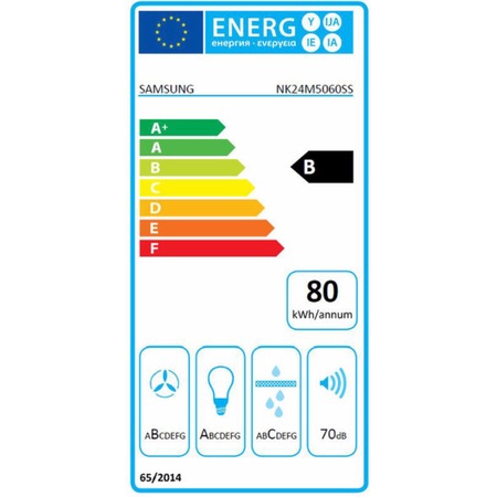 Hota incorporabila decorativa Samsung NK24M5060SS/UR, Putere de absorbtie 531 m3/h, 1 motor, 60 cm, Control tactil, Booster, Indicator saturare filtru, LED, Inox