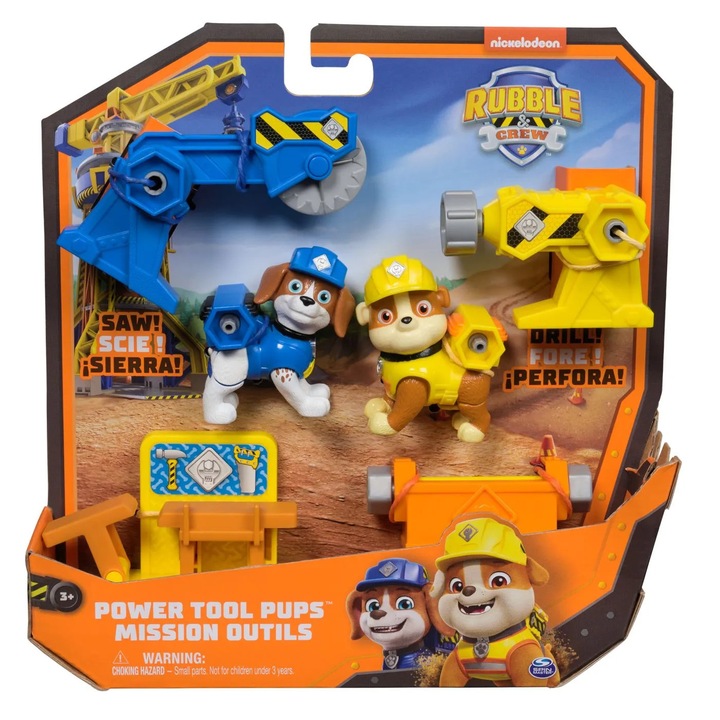 Figurine Patrula Catelusilor, Set Rubble si Echipa, cu unelte de putere, 3 ani+