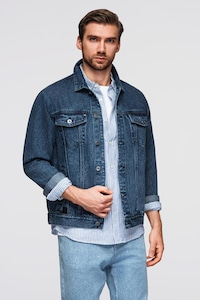 OMBRE, Jacheta din denim cu buzunare frontale, Petrol, M