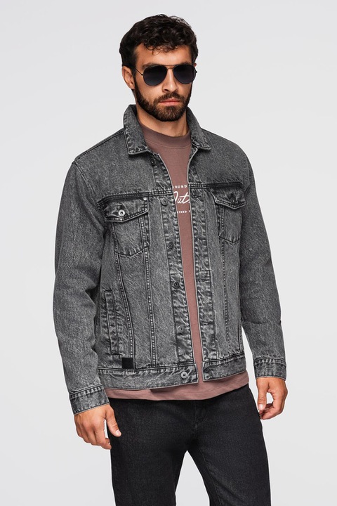 OMBRE, Jacheta din denim cu buzunare frontale, Gri inchis