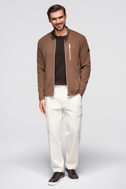 OMBRE, Jacheta cu fermoar si model uni, Maro taupe