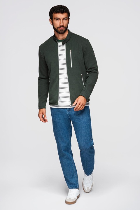 OMBRE, Jacheta cu fermoar si model uni, Verde sparanghel