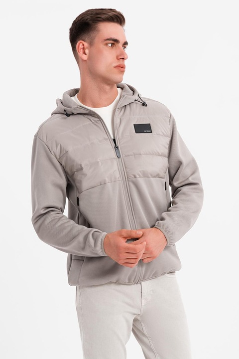 OMBRE, Jacheta cu gluga si insertii matlasate, Gri cenusiu