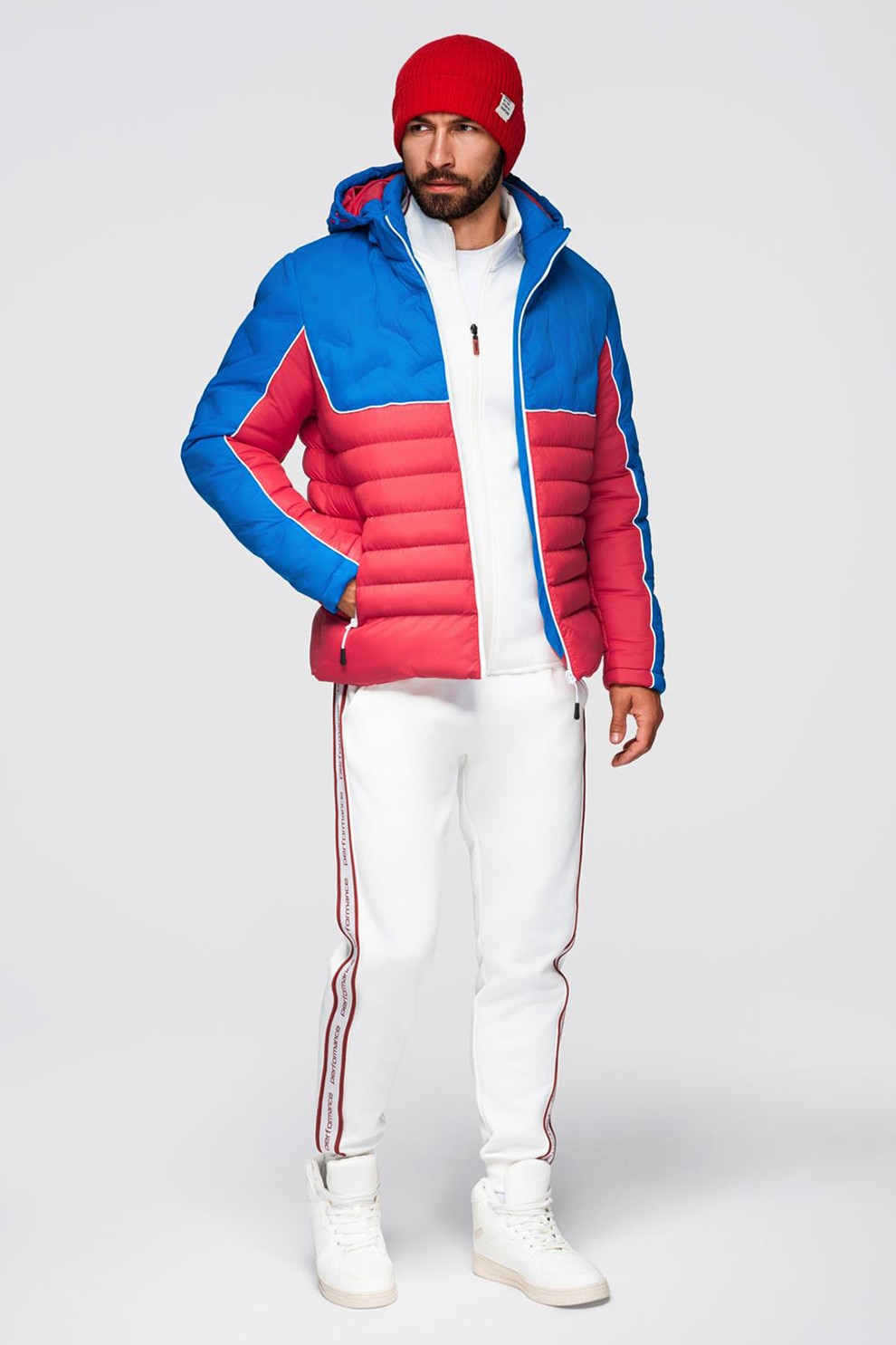 Nautica, Geaca cu model colorblock, Portocaliu, Albastru marin, XL