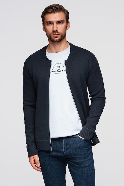 OMBRE, Cardigan tricotat fin cu fermoar, Bleumarin