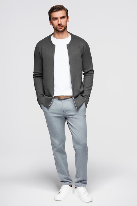 OMBRE, Cardigan tricotat fin cu fermoar, Gri