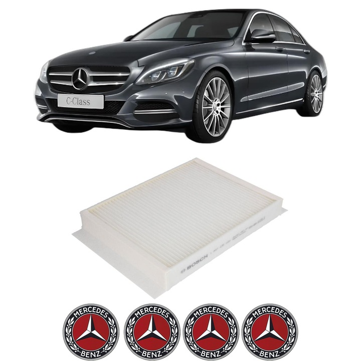 Filtru habitaclu polen MERCEDES-BENZ C-CLASS (W205) C 300 EQ Boost 4-matic (205.084) din 2019-2021 KW 190 CP 258 CMC 1991, Auto, Bosch, 4x Stickere auto cu MERCEDES-BENZ