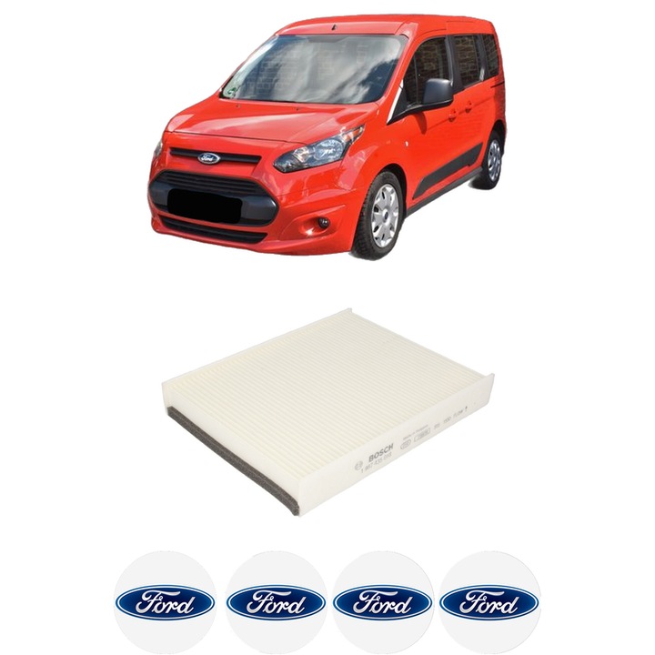 Filtru habitaclu polen FORD TOURNEO CONNECT / GRAND TOURNEO CONNECT V408 MPV 1.5 TDCi din 2015-2022 KW 88 CP 120 CMC 1499, Auto, Bosch, 4x Stickere auto cu FORD