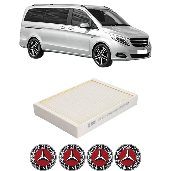 Filtru habitaclu polen MERCEDES-BENZ VITO Mixto (Double Cabin) (W447) 110 CDI (447.701, 447.703, 447.705) din 2021 KW 75 CP 102 CMC 1950, Auto, Bosch, 4x Stickere auto cu MERCEDES-BENZ