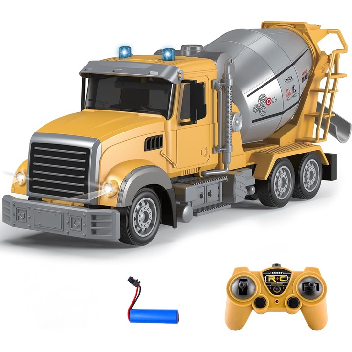 Camion mixer cu telecomanda, 1:20, 2.4Ghz, 6 canale, lumini LED, galben