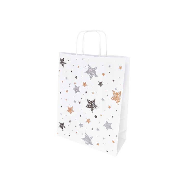 Set 50 bucati Pungi Hartie Model 1 Craciun, 24 x 31 x 10cm, kraft Alb