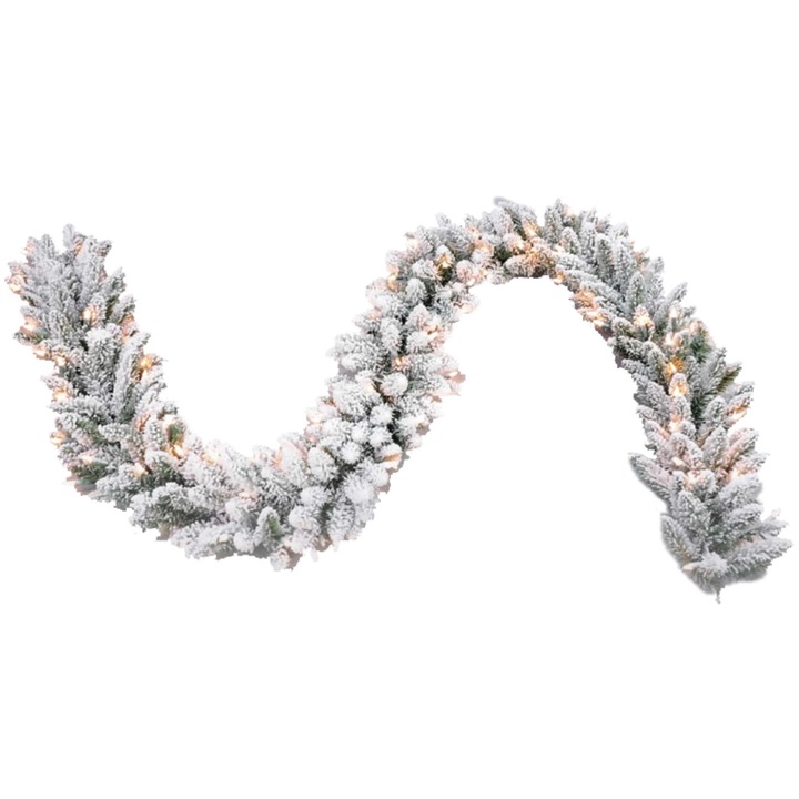 Премиум гирлянд от ела със снежни конектори и светодиоди, Flock, Royal Christmas, 270 см
