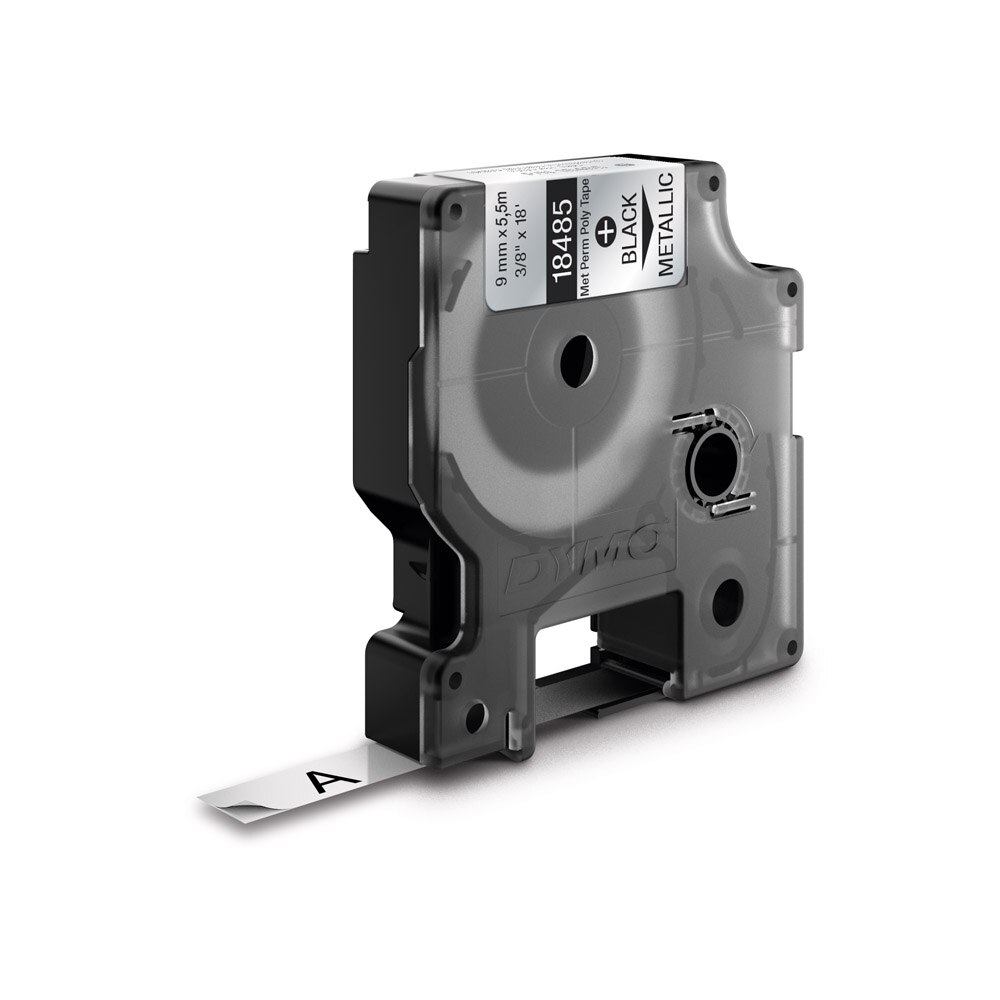 Etichete industriale autocolante, DYMO ID1, poliester permanent, 9mm x 5.5m, negru/argintiu metalic, 18485