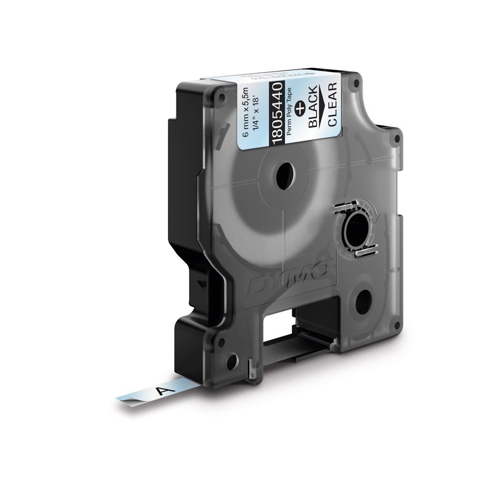 Etichete industriale autocolante, DYMO ID1, poliester permanent, 6mm x 5.5m, negru/transparent, 1805440