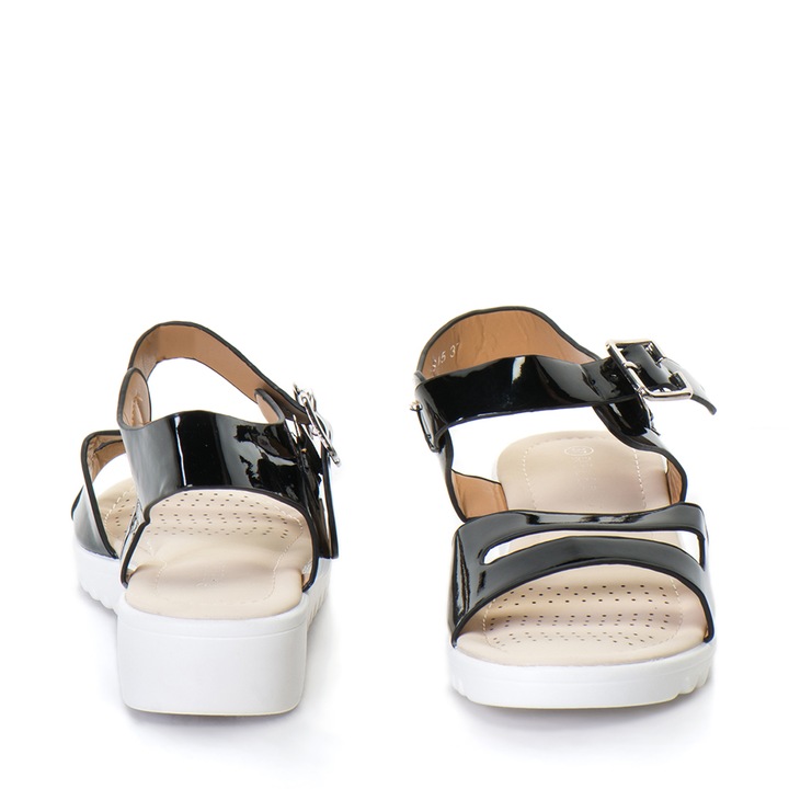 Sandale cu doua barete si talpa joasa, Release, Piele sintetica, 37, Negru