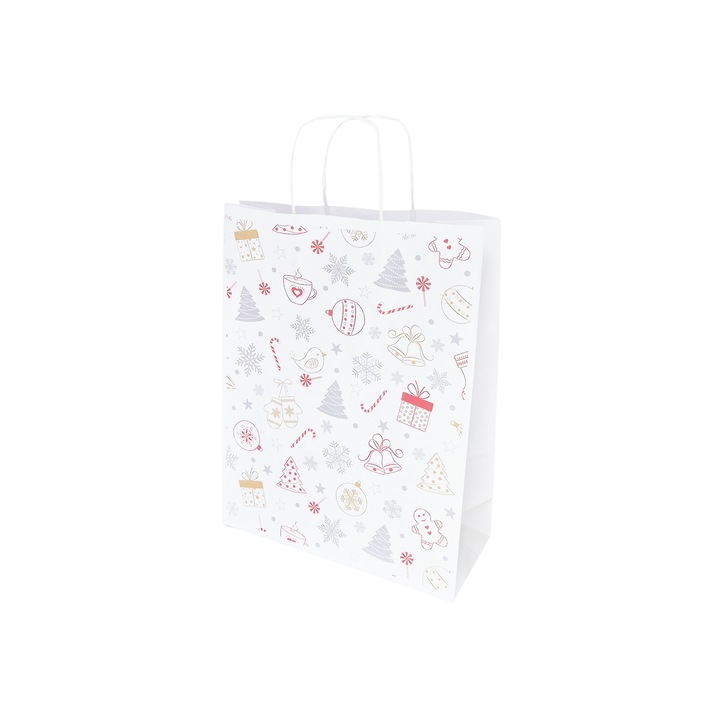 Set 200 bucati Pungi Hartie Model 3 Craciun, 24 x 31 x 10cm, kraft Alb