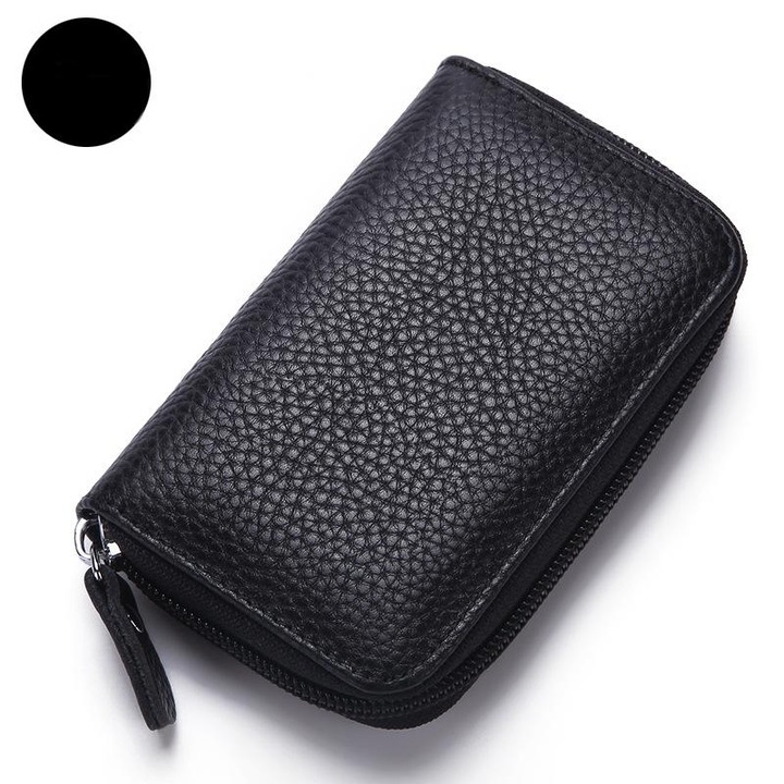 Дамско портмоне от естествена кожа, черно, RFID 3D универсално