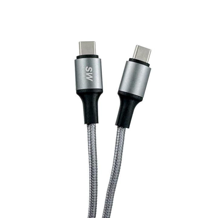 Cablu de date si incarcare rapida, USB Type-C la Type-C, 2.4A, 3m, Gri, rezistent textil