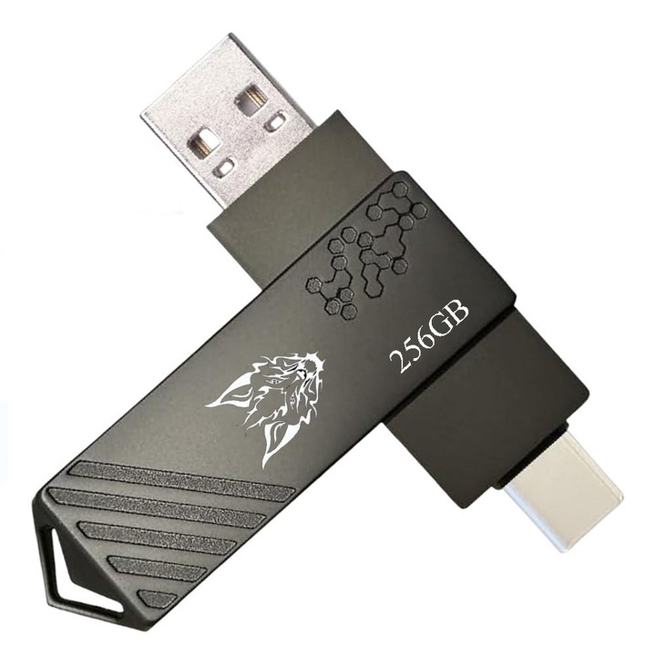 USB памет 256GB 2 в 1 USB-C USB 3.0 черна 65x19x9mm