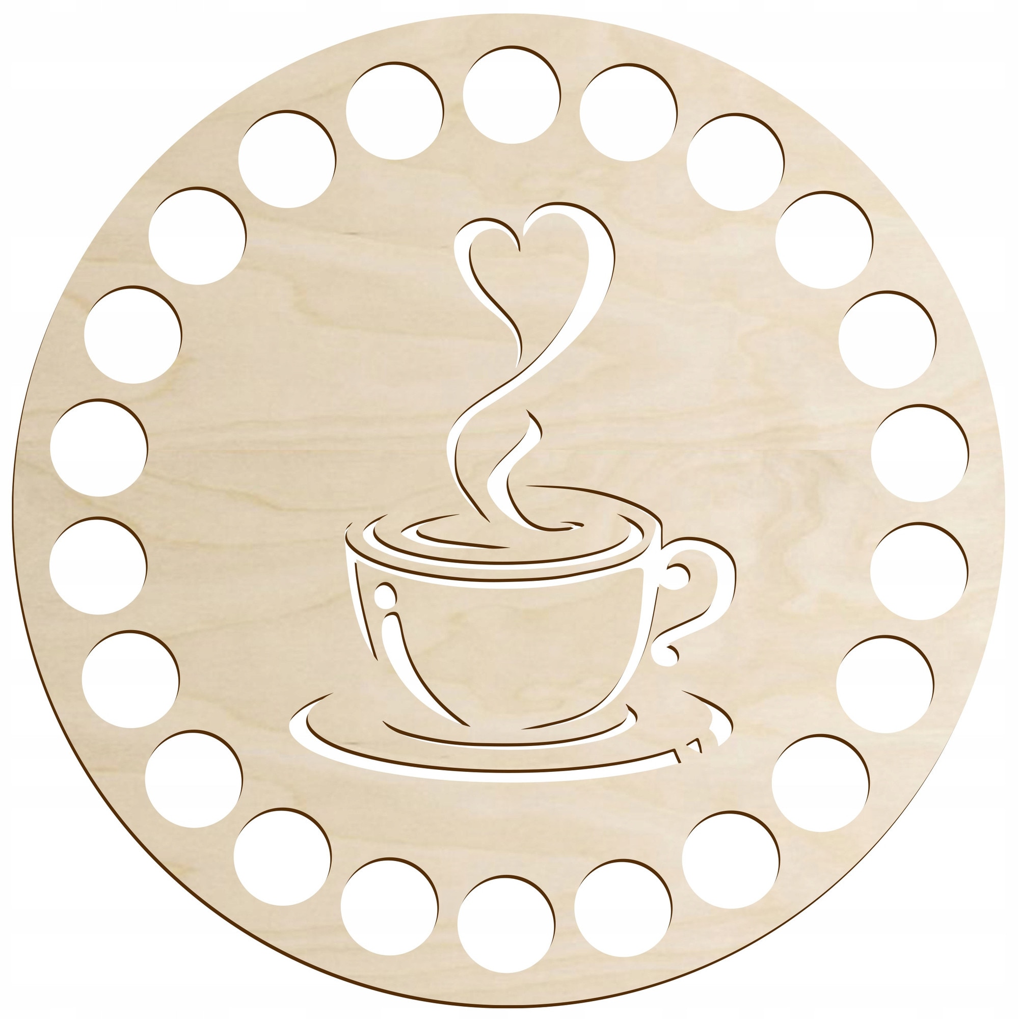 Suport bauturi din lemn, SMX Design, baza pentru crosetat, motiv cafea ...